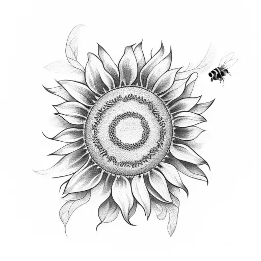 sunflower with bee tattoo design idea