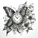 butterfly clock n flower tattoo tattoo design idea