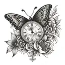 butterfly clock n flower tattoo tattoo design idea