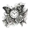 butterfly clock n flower tattoo tattoo design idea