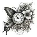 butterfly clock n flower tattoo tattoo design idea