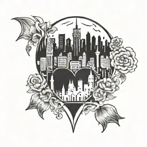 city skyline with a heart tattoo design idea
