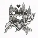 city skyline with a heart tattoo design idea