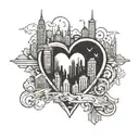 city skyline with a heart tattoo design idea