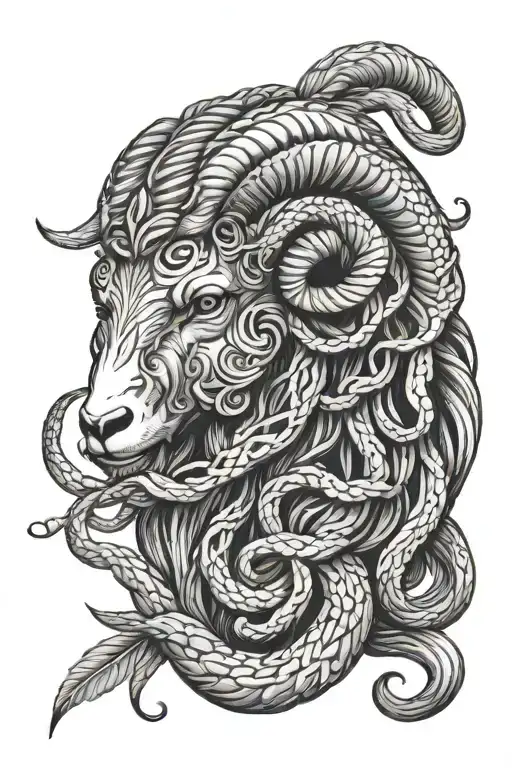 ram head with snakes as hair  tattoo design idea