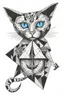 cat with one blue eye and an upside down boat anchor for a nose tattoo design idea