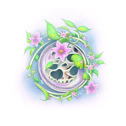 moon stars gothic tarrot flowers vine  tattoo design idea