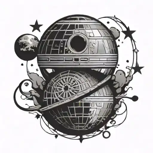 A Star Wars themed maternity tattoo with the Death Star as a baby bump tattoo design idea