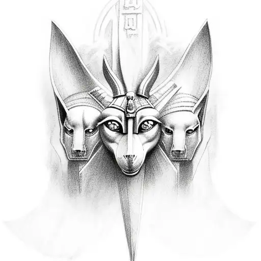 Incorporate the image of Anubis guiding souls into the afterlife in a mystical and ethereal tattoo design tattoo design idea
