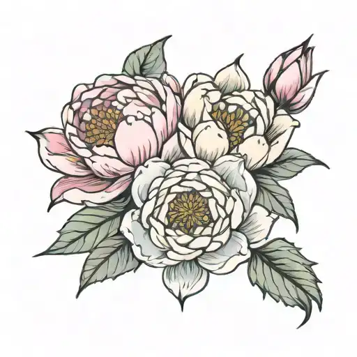 peony and water lily intertwined small tattoo design idea