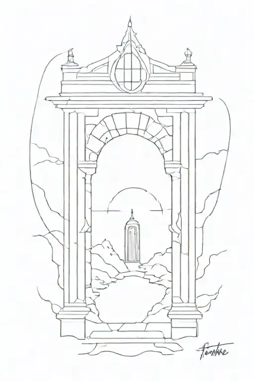 ancient gate portal to another dimension tattoo design idea