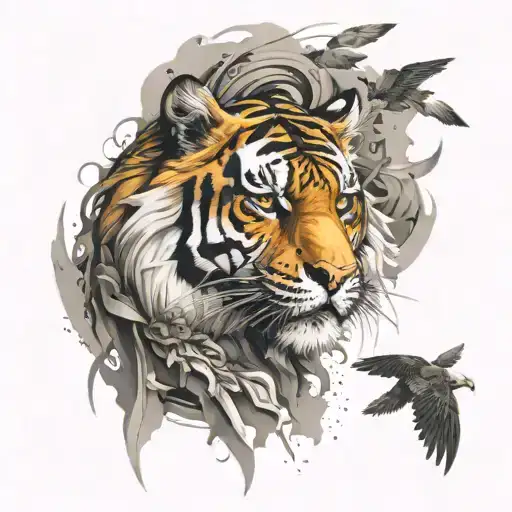 A military-inspired design featuring a tiger and eagle in a modern, abstract style tattoo design idea
