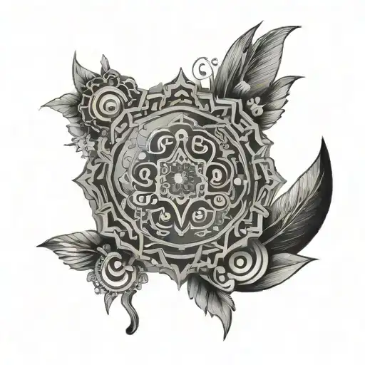 A mandala-style tattoo featuring a mix of musical symbols and animal motifs tattoo design idea