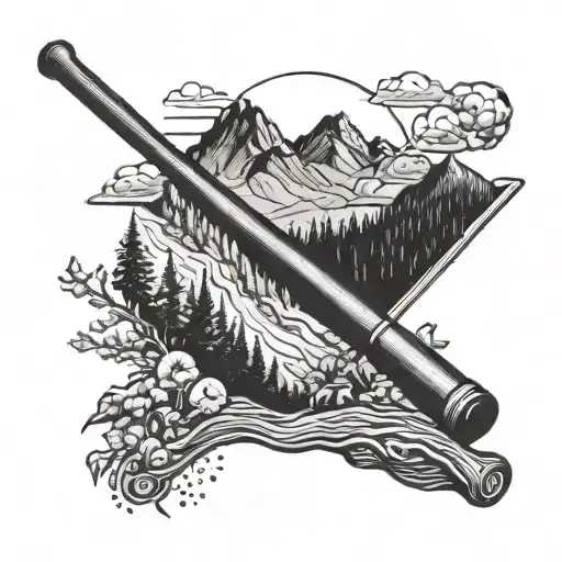 A baseball bat morphing into a hiking trail leading up a mountain tattoo design idea