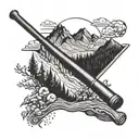 A baseball bat morphing into a hiking trail leading up a mountain tattoo design idea