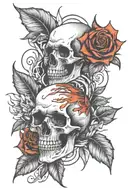 flame, roses, skull tattoo design idea