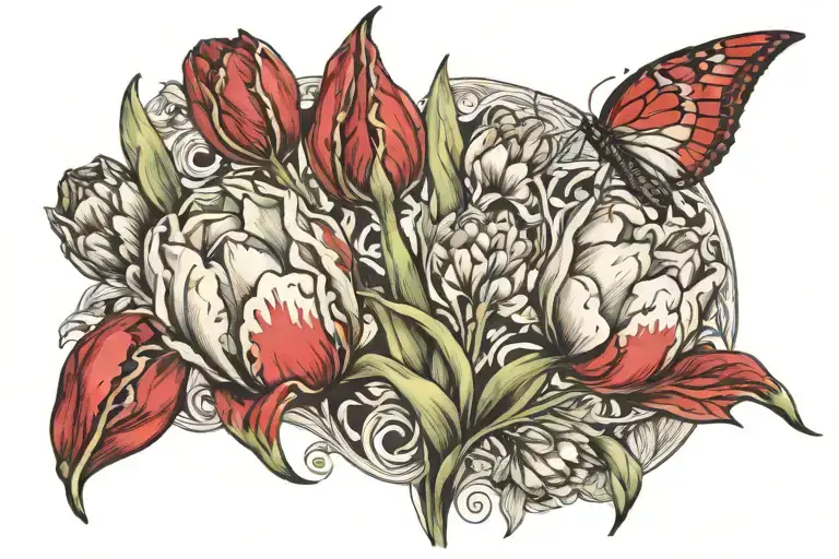 tulips and serendipity laced with red tattoo design idea