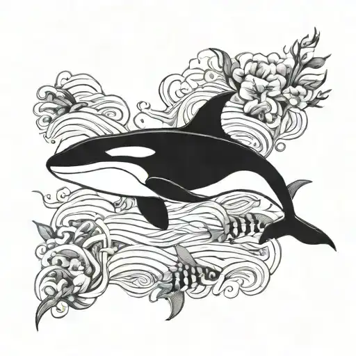 killer whales theme tattoo design idea