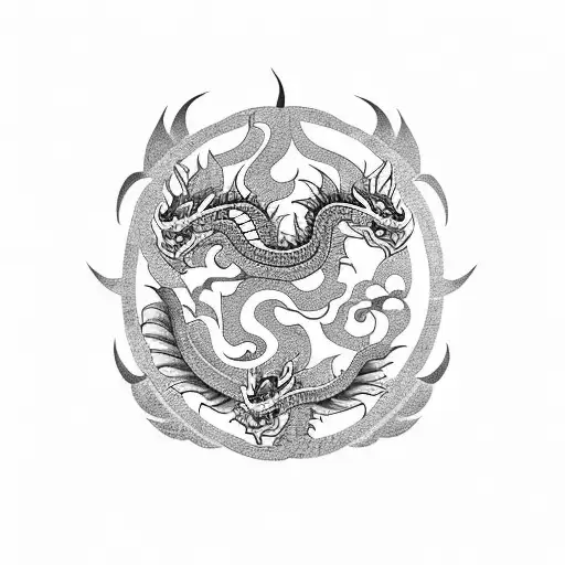 Mayan Dragon with lotus flowers and clouds tattoo design idea