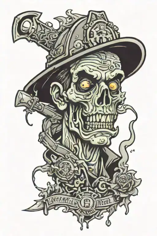 zombie firefighter heroically saving tattoo design idea