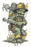 zombie firefighter heroically saving tattoo design idea