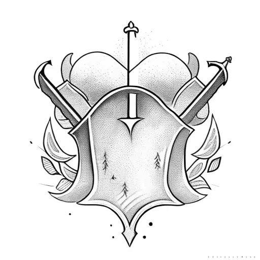 sword going through a small acorn tattoo design idea