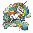 A unicorn jumping over a rainbow waterfall tattoo design idea