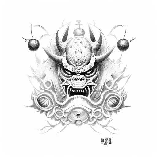 oni mask with cherry blossom tattoo design idea