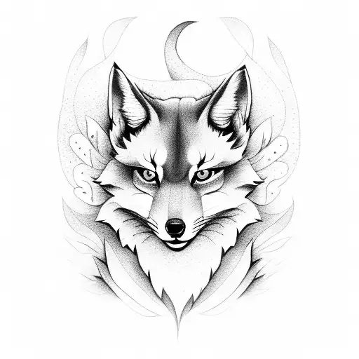 kitsune with cherre blossom tree tattoo design idea