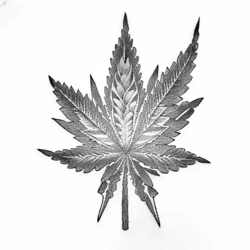 Anime-inspired marijuana leaf tattoo design idea
