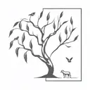 A minimalist tattoo design featuring a willow tree with various animals hidden within the branches tattoo design idea