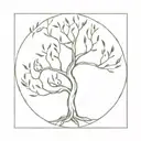 A minimalist tattoo design featuring a willow tree with various animals hidden within the branches tattoo design idea