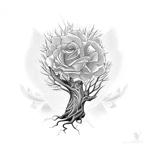 árbol con espinas y rosas en sus ramas  tattoo design idea