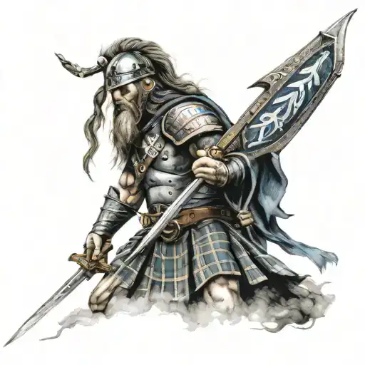 Scottish warrior standing with a sword  tattoo design idea