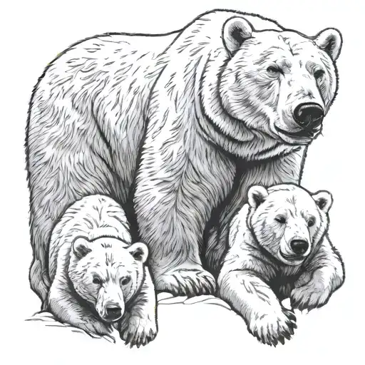 polar bear with two cubs and polar bear face above  tattoo design idea