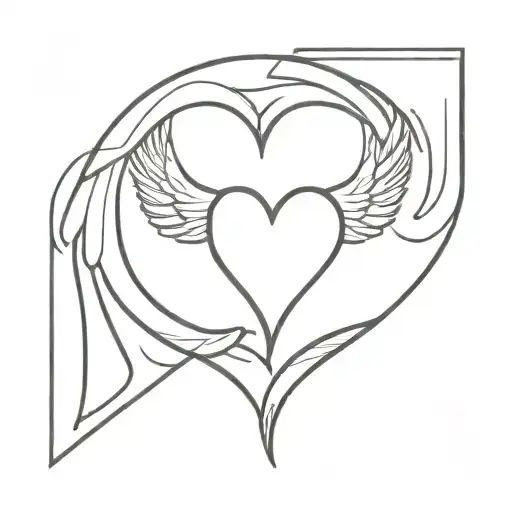 heart with an L as part of its composition and that same L has a very striking font style and angel wings around tattoo design idea