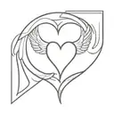 heart with an L as part of its composition and that same L has a very striking font style and angel wings around tattoo design idea