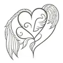 heart with an L as part of its composition and that same L has a very striking font style and angel wings around tattoo design idea