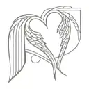 heart with an L as part of its composition and that same L has a very striking font style and angel wings around tattoo design idea