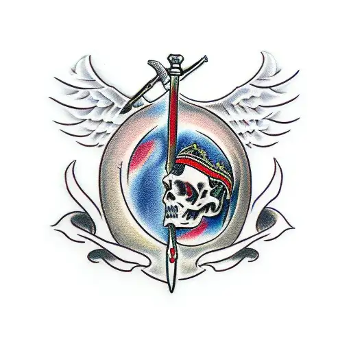 arch angel Michael with sword and roses tattoo design idea