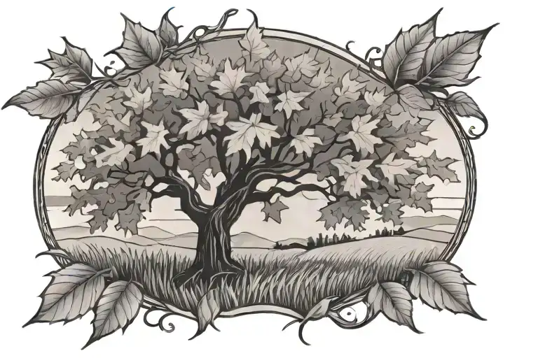 maple tree with corn field surrounded tattoo design idea