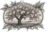 maple tree with corn field surrounded tattoo design idea
