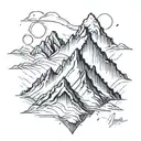 Outline of Mountains: Sketch or find a simple outline of mountain peaks. You can draw three main peaks with jagged edges tattoo design idea