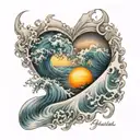 wave heart sun tattoo design idea