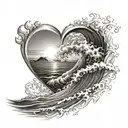 wave heart sun tattoo design idea