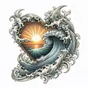 wave heart sun tattoo design idea