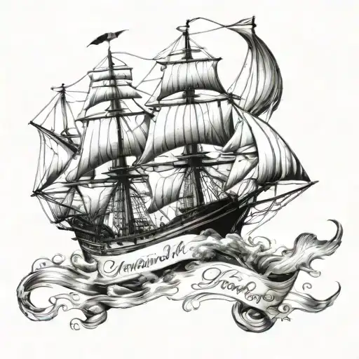 Jonah name written, clipper ship tattoo design idea