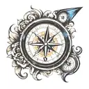 compass with clock tattoo design idea