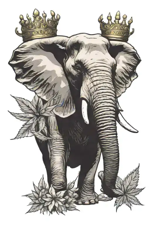 elephant with crown, million dollars, musical sign, cannabis cigarette with wings tattoo design idea