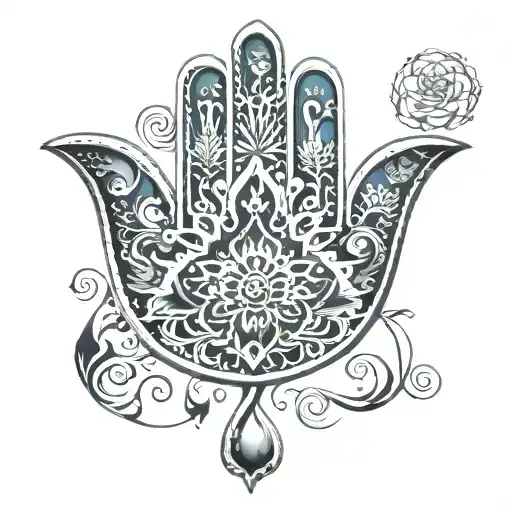 hamsa hand facing up and shaded less patterns  tattoo design idea
